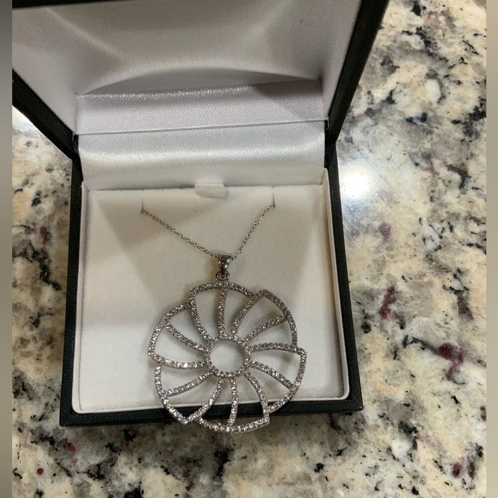 Sterling Silver 925 Micro Pave Flower Pendant Set Vintage NIB Formal Elegant